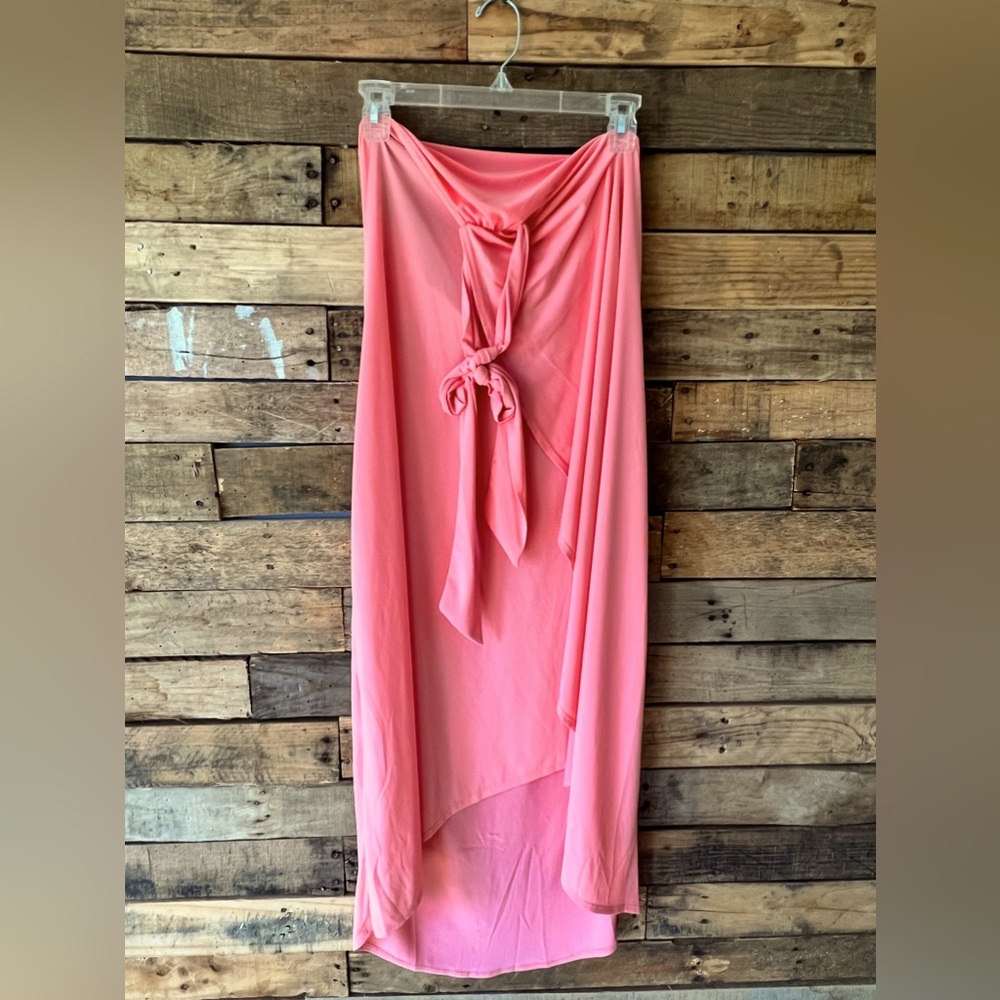 Venus Coral Waterfall Maxi Halter Dress Large